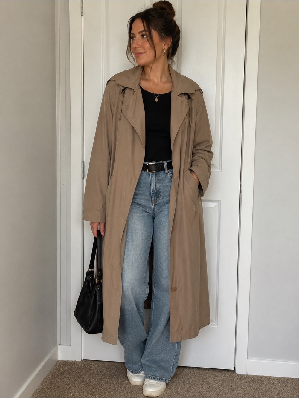 Vintage Elan Taupe Hooded Trench Coat Size 30 Made in Hong Kong